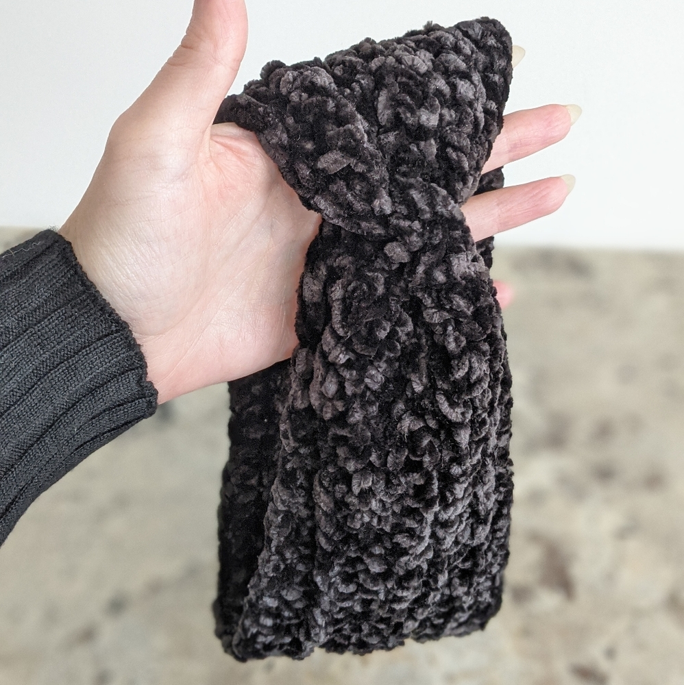 Crochet Black Velvet Headband Ear Warmer